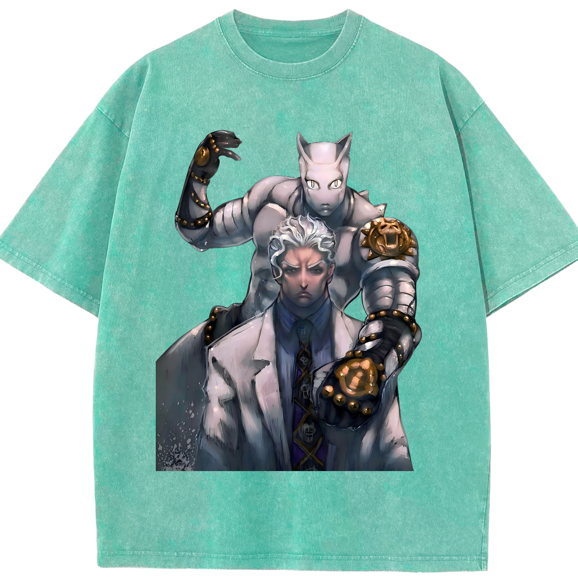 （画像用） ジョジョの奇妙な冒険 きら よしかげ JoJo's Bizarre Adventure Kira Yoshikage 綿100% ヴィンテージ風 半袖Tシャツ（フロントプリント）